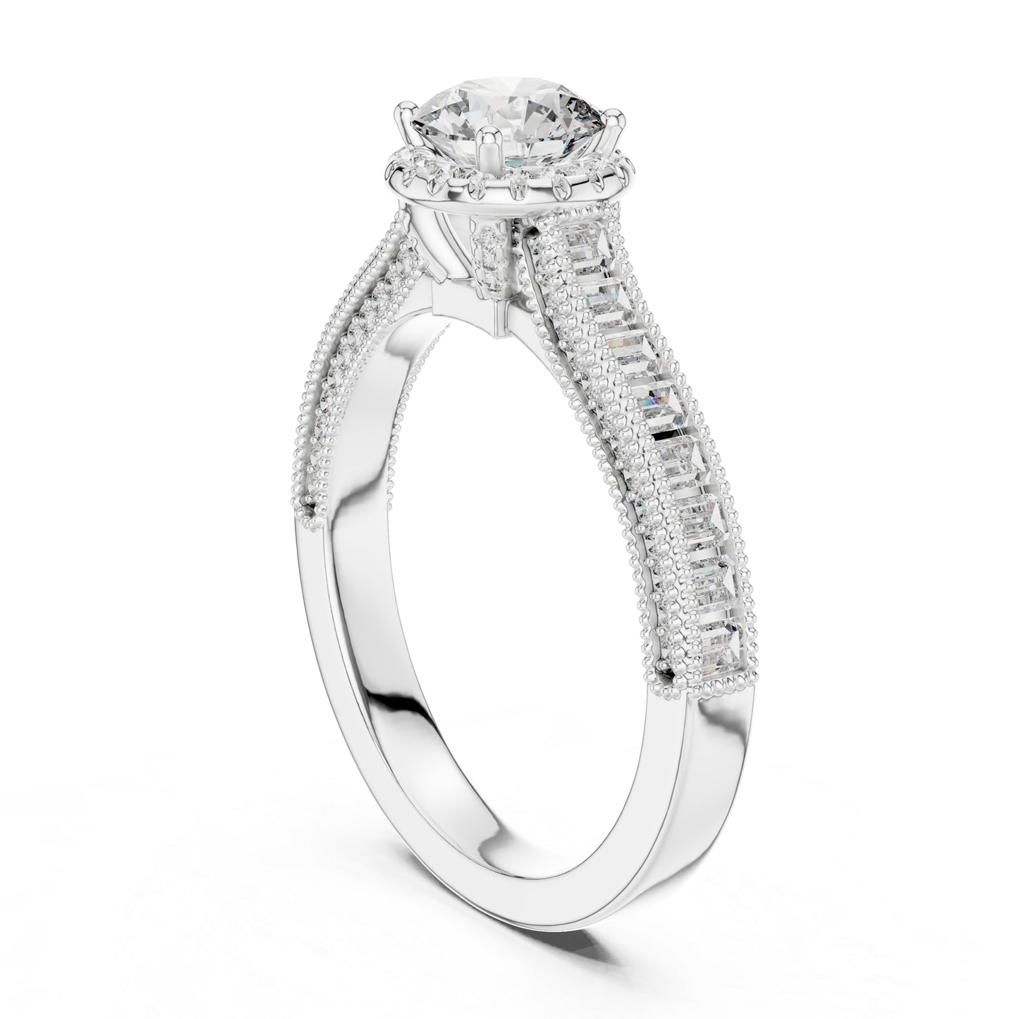 Pure Carat 14K Yellow Gold Engagement Ring with Round Bug-Cut Lab-Grown Diamond