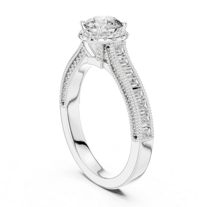 Pure Carat 14K Yellow Gold Engagement Ring with Round Bug-Cut Lab-Grown Diamond