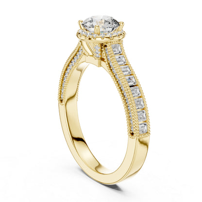 Pure Carat 14K Yellow Gold Engagement Ring with Round Bug-Cut Lab-Grown Diamond