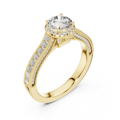 Pure Carat 14K Yellow Gold Engagement Ring with Round Bug-Cut Lab-Grown Diamond