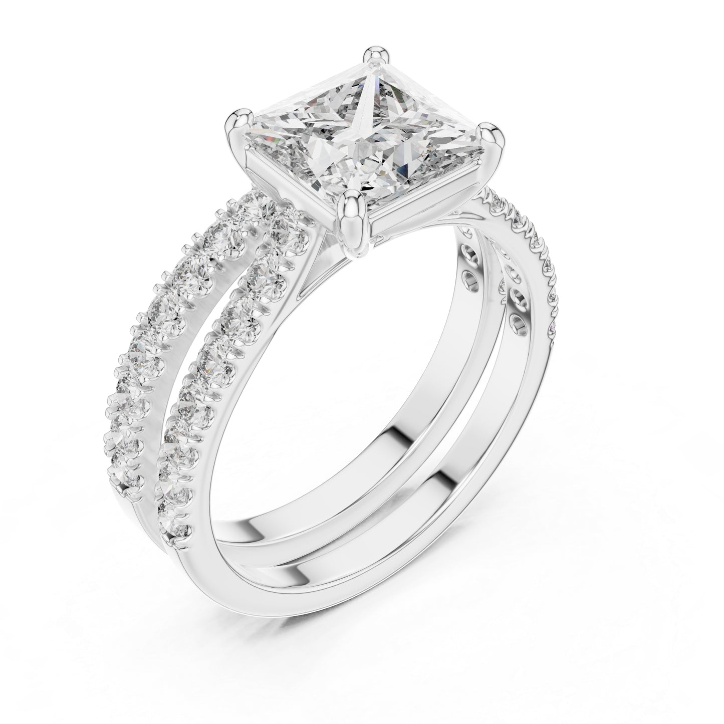 Princess & Round Cut Diamond Stud Ring in 18K White Gold for Women – Pure Carat Collection