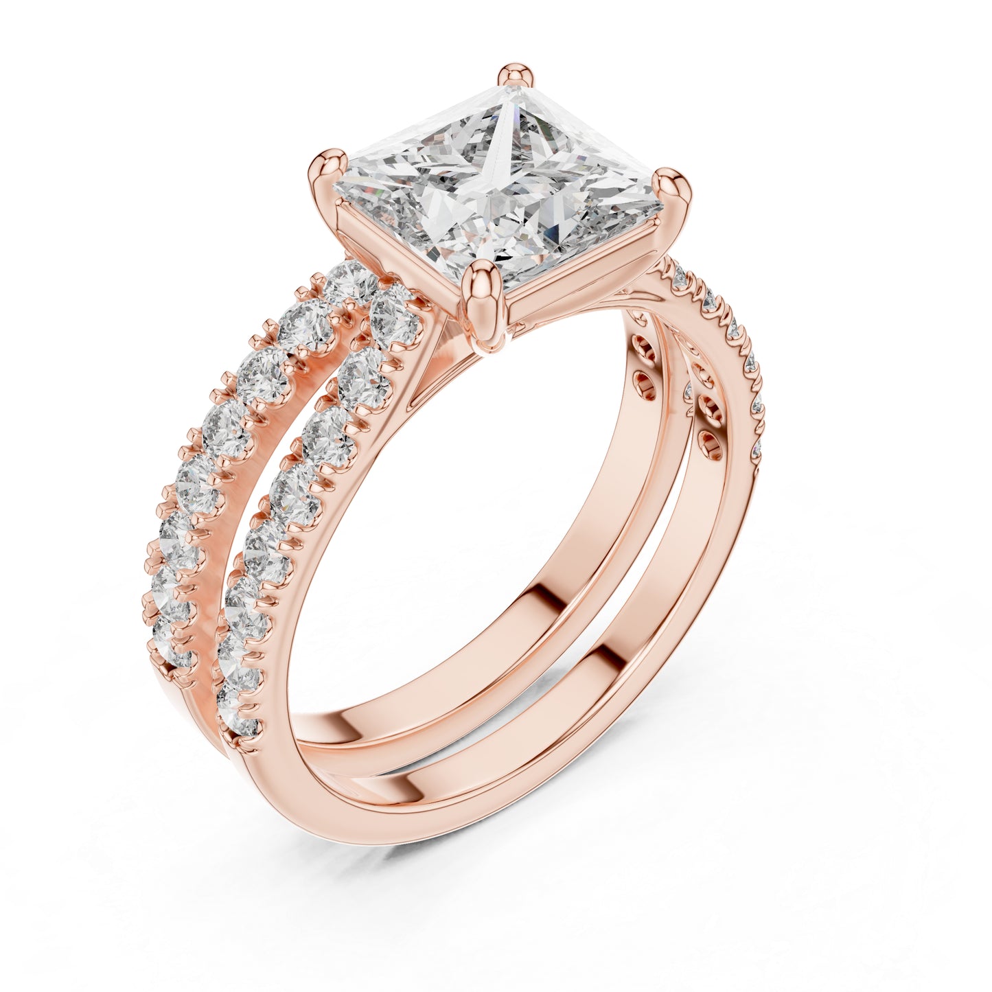 Princess & Round Cut Diamond Stud Ring in 18K White Gold for Women – Pure Carat Collection