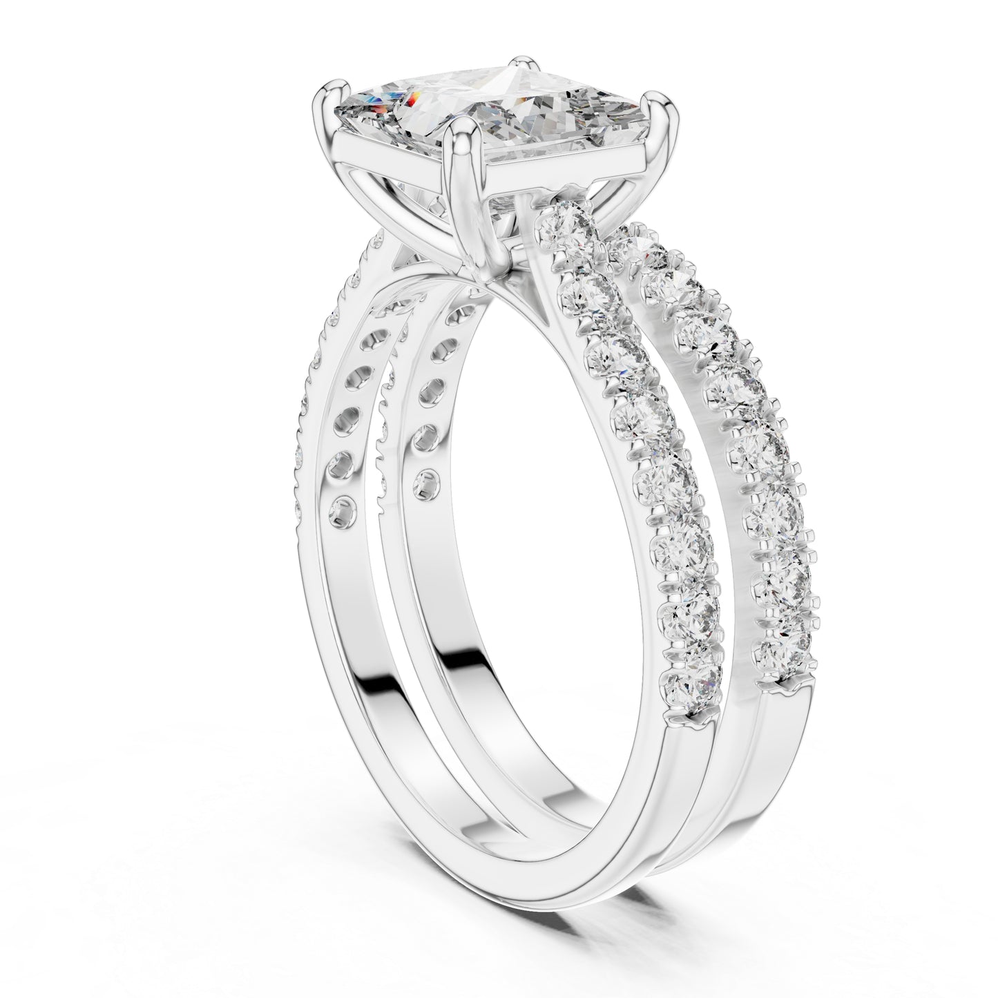Princess & Round Cut Diamond Stud Ring in 18K White Gold for Women – Pure Carat Collection