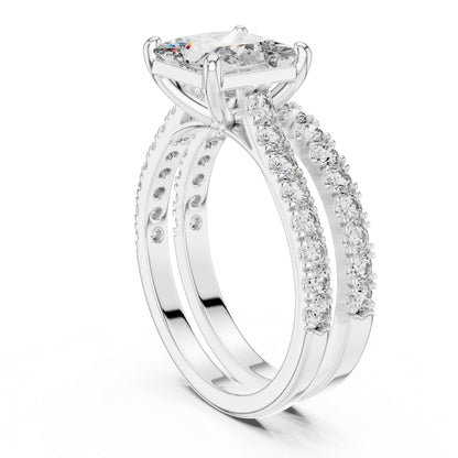 Princess & Round Cut Diamond Stud Ring in 18K White Gold for Women – Pure Carat Collection