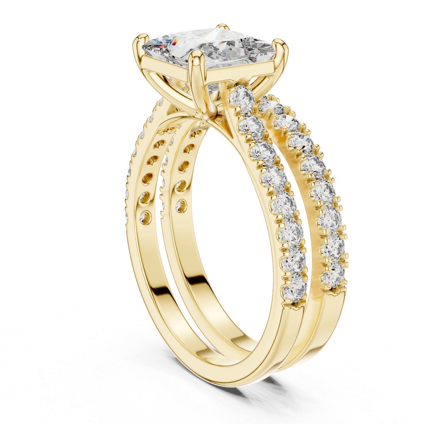 Princess & Round Cut Diamond Stud Ring in 18K White Gold for Women – Pure Carat Collection