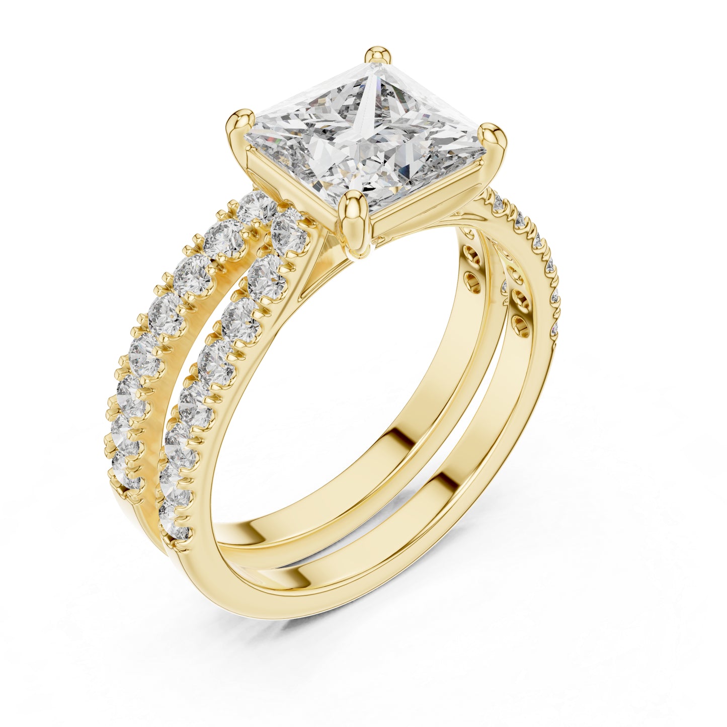 Princess & Round Cut Diamond Stud Ring in 18K White Gold for Women – Pure Carat Collection