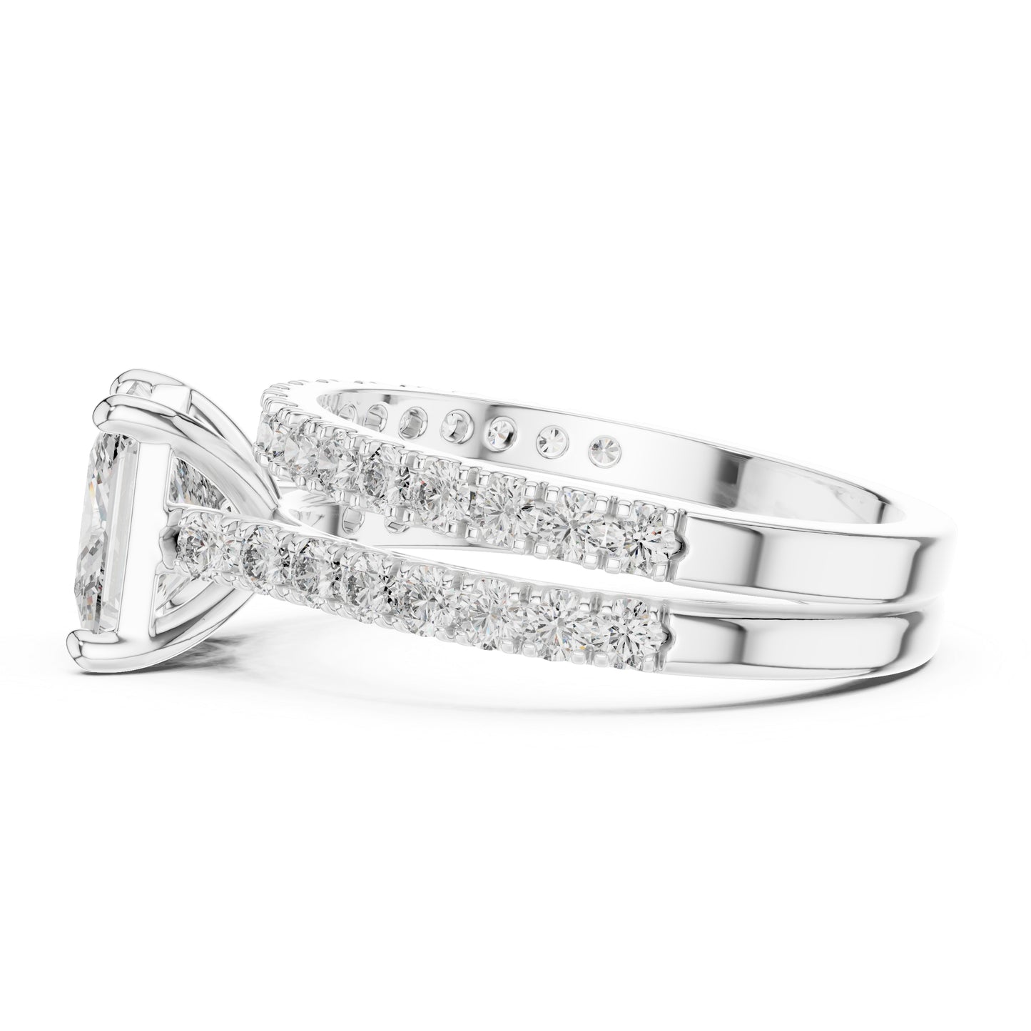 Princess & Round Cut Diamond Stud Ring in 18K White Gold for Women – Pure Carat Collection