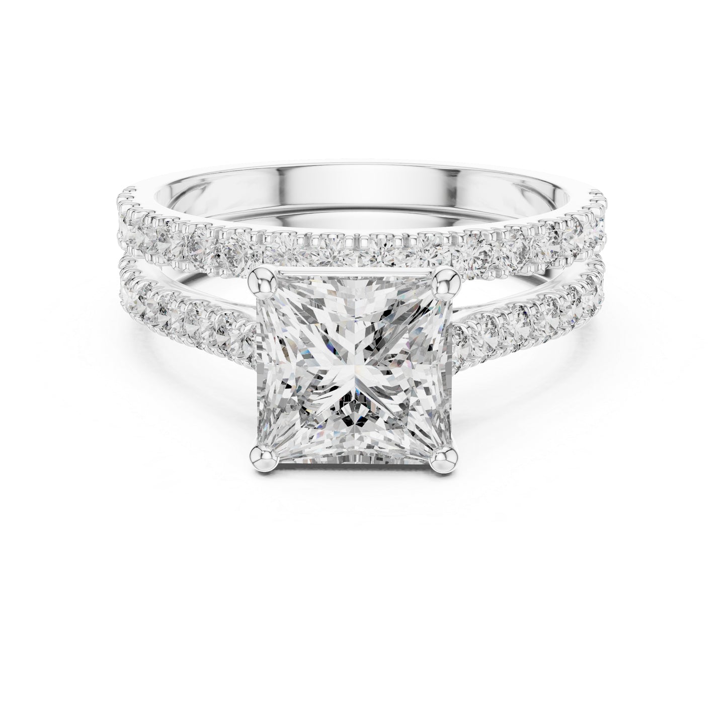 Princess & Round Cut Diamond Stud Ring in 18K White Gold for Women – Pure Carat Collection