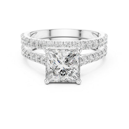 Princess & Round Cut Diamond Stud Ring in 18K White Gold for Women – Pure Carat Collection