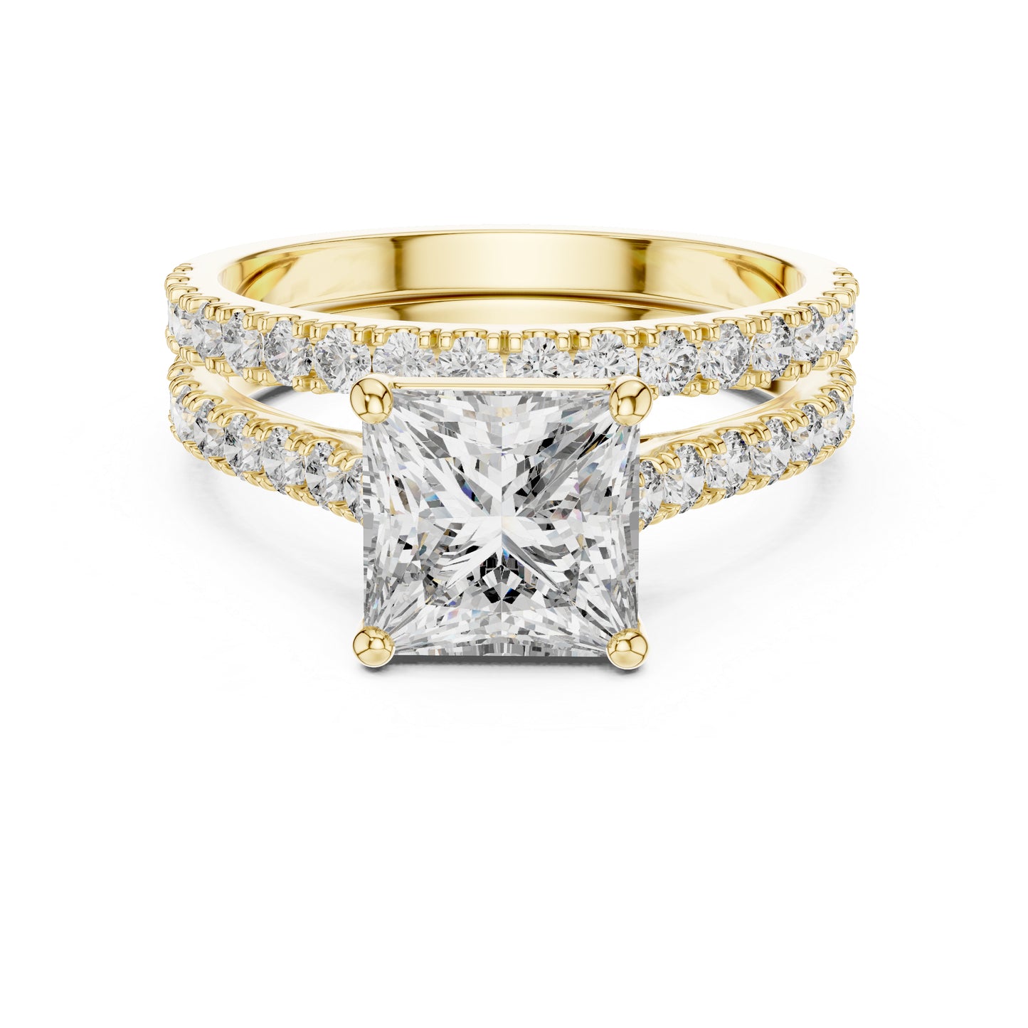 Princess & Round Cut Diamond Stud Ring in 18K White Gold for Women – Pure Carat Collection