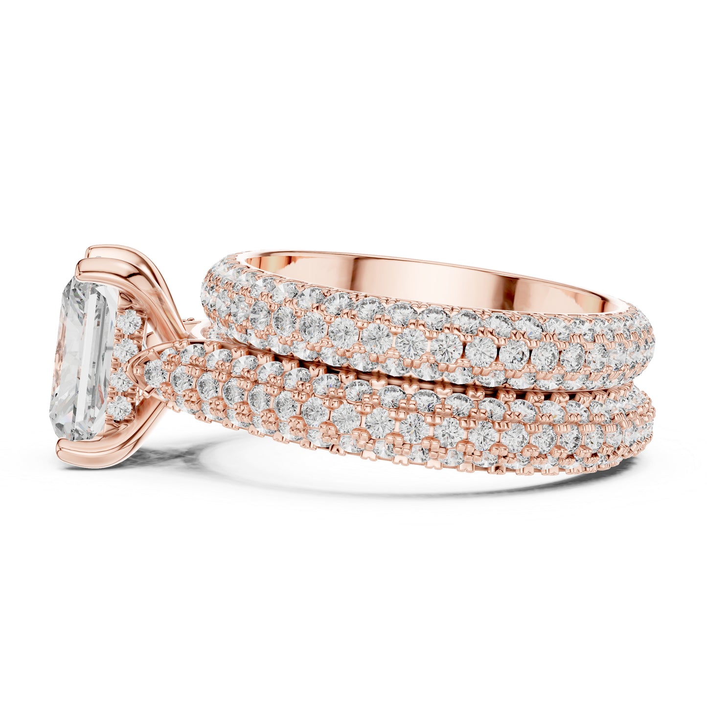 18K Rose Gold Radiant & Round Lab-Grown Diamond Stud Ring for Women – Pure Carat