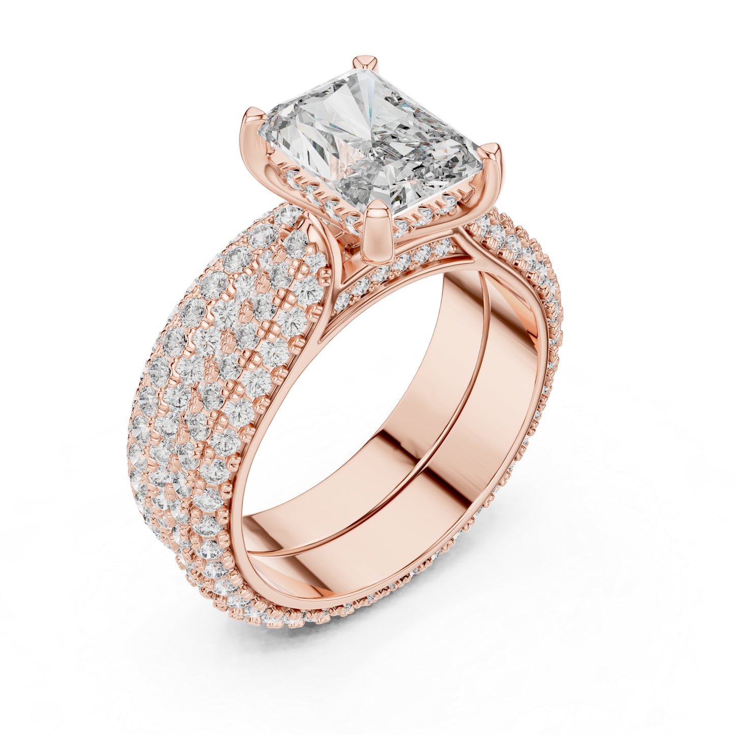 18K Rose Gold Radiant & Round Lab-Grown Diamond Stud Ring for Women – Pure Carat