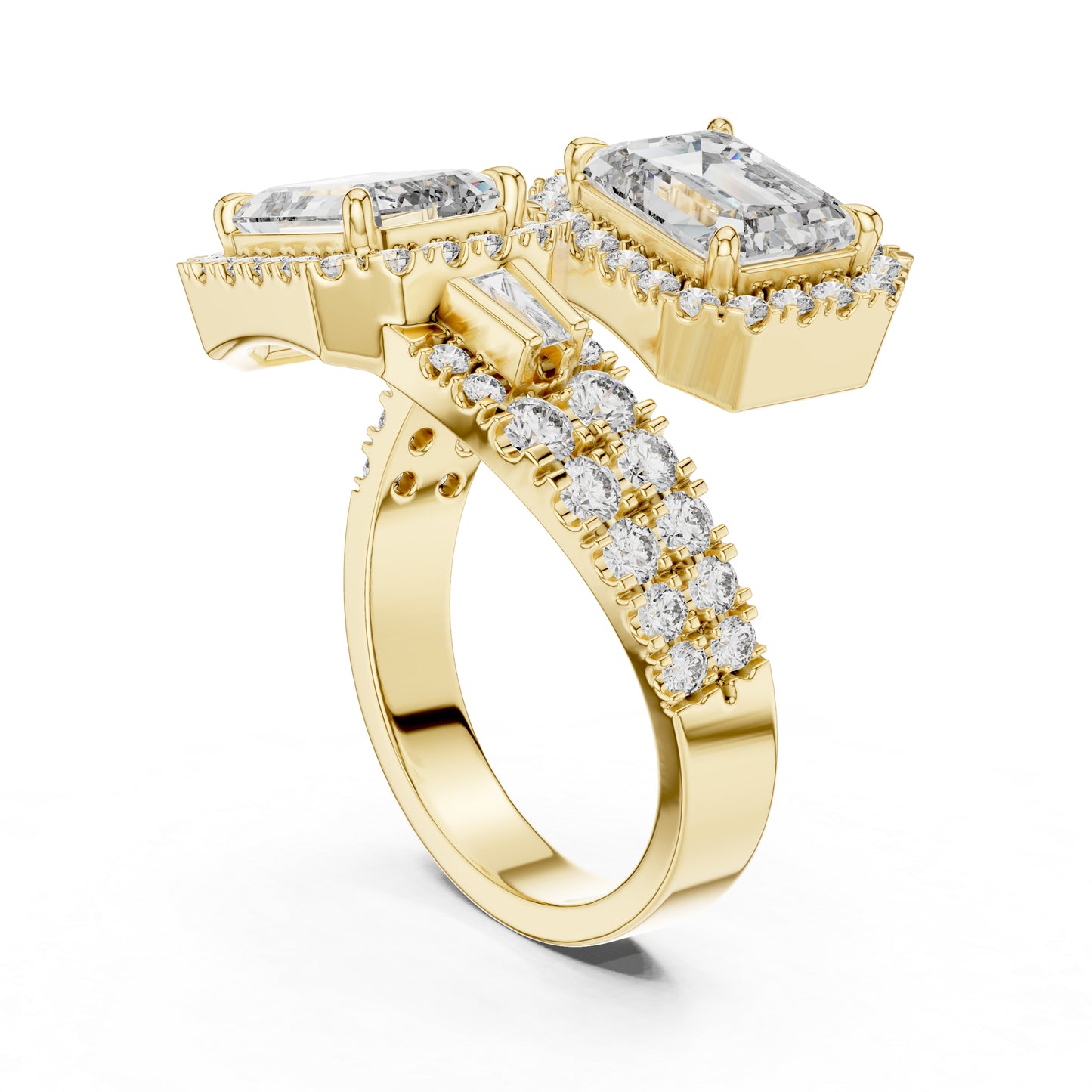 Emerald, Round & Bug Lab-Grown Diamond Ring in 18K Yellow Gold for Women – Pure Carat