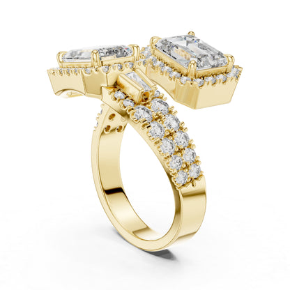 Emerald, Round & Bug Lab-Grown Diamond Ring in 18K Yellow Gold for Women – Pure Carat