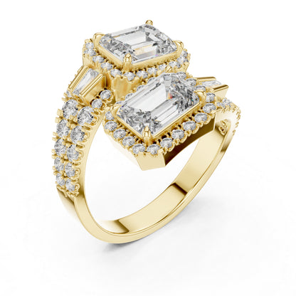 Emerald, Round & Bug Lab-Grown Diamond Ring in 18K Yellow Gold for Women – Pure Carat