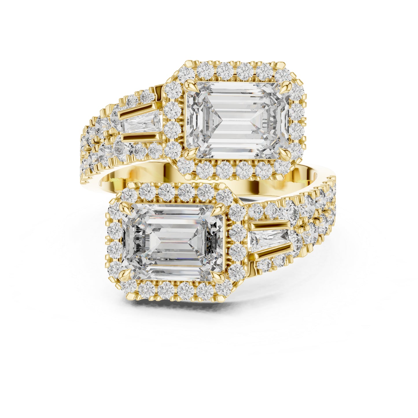 Emerald, Round & Bug Lab-Grown Diamond Ring in 18K Yellow Gold for Women – Pure Carat