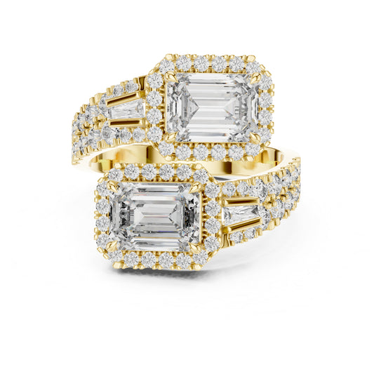 Emerald, Round & Bug Lab-Grown Diamond Ring in 18K Yellow Gold for Women – Pure Carat