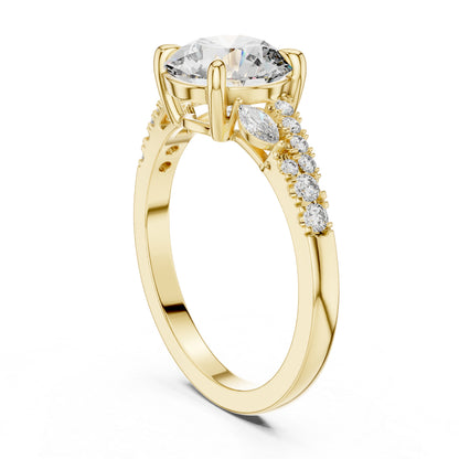 14K Yellow Gold Marquise & Round Cut Diamond Ring for Women – Office Wear - Pure Carat