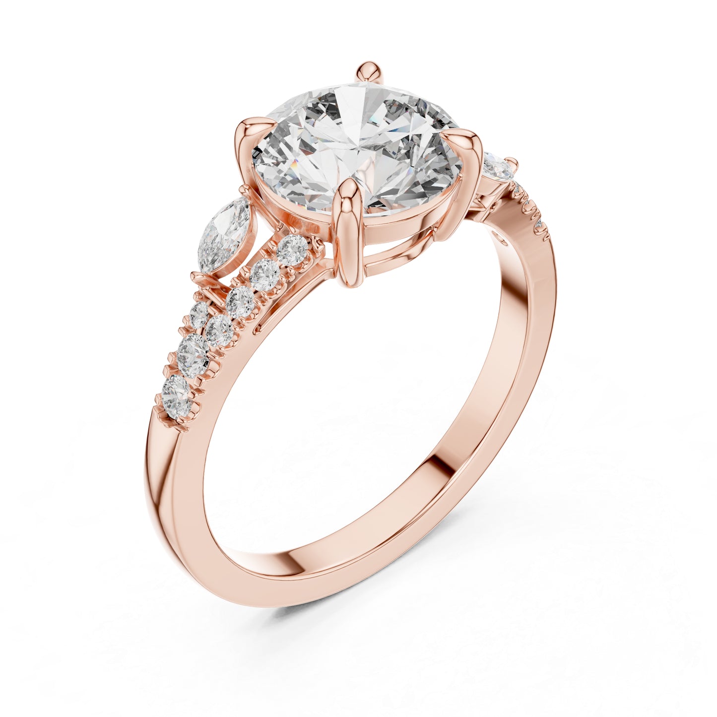 14K Yellow Gold Marquise & Round Cut Diamond Ring for Women – Office Wear - Pure Carat