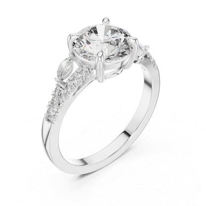14K Yellow Gold Marquise & Round Cut Diamond Ring for Women – Office Wear - Pure Carat