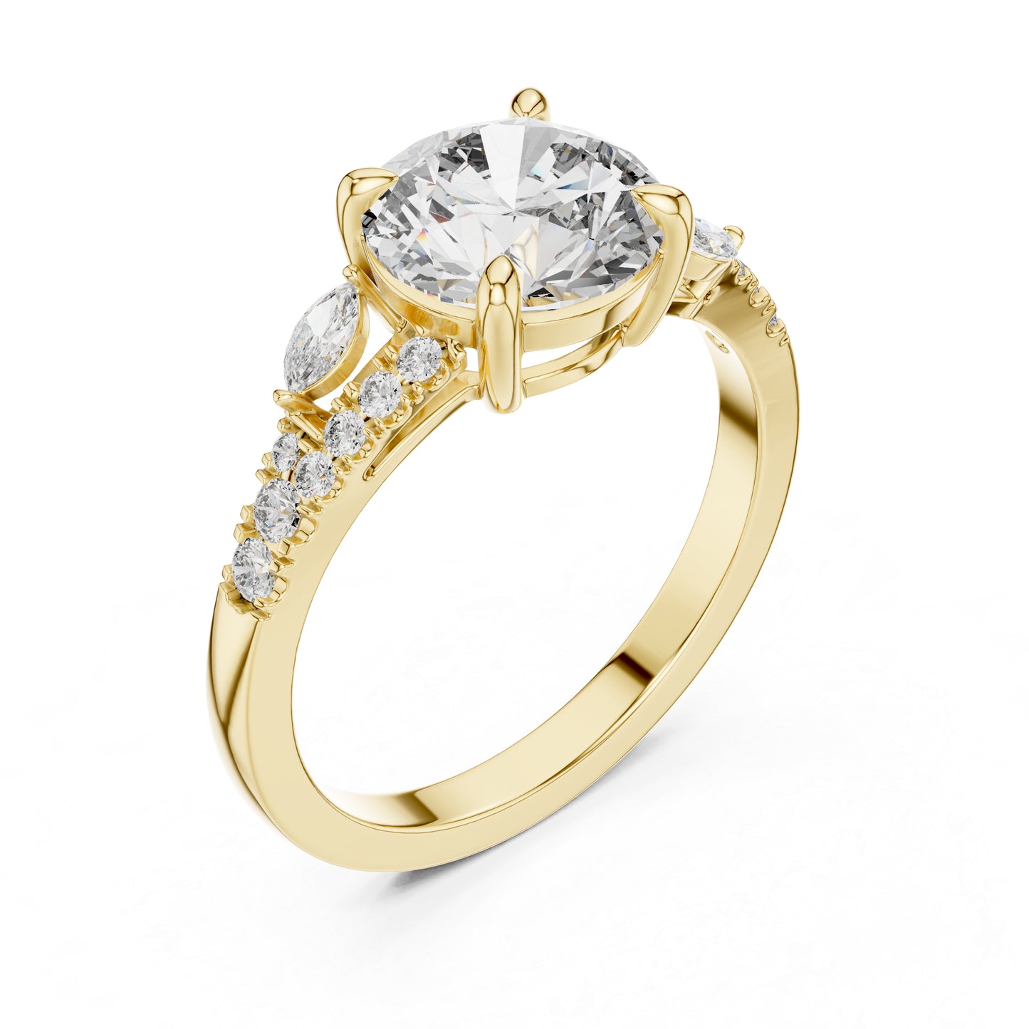 14K Yellow Gold Marquise & Round Cut Diamond Ring for Women – Office Wear - Pure Carat
