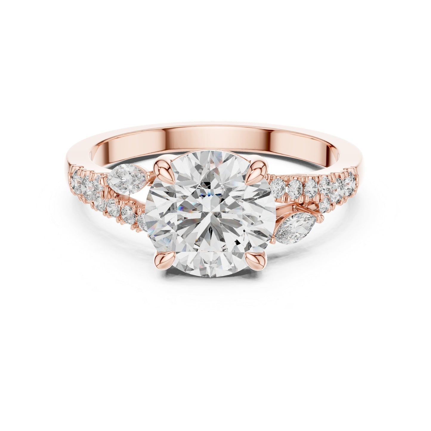 14K Yellow Gold Marquise & Round Cut Diamond Ring for Women – Office Wear - Pure Carat