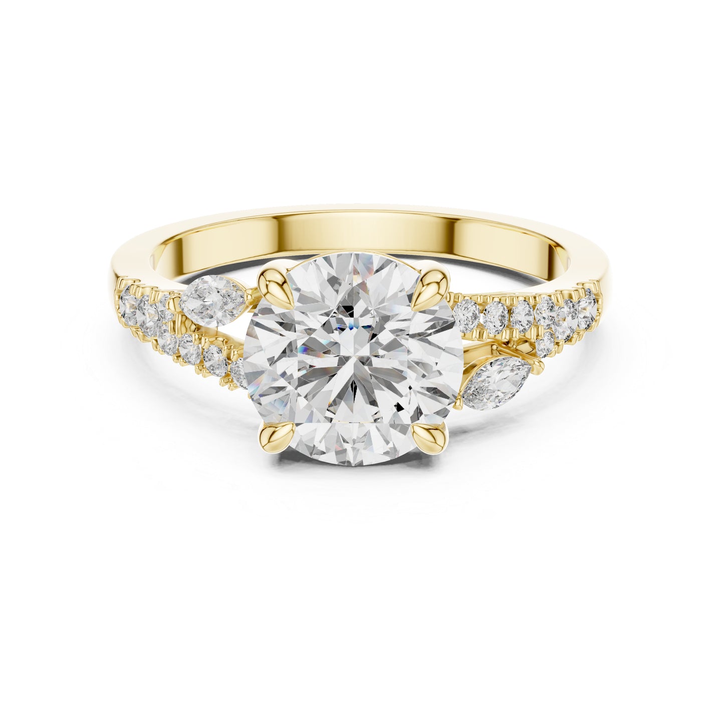 14K Yellow Gold Marquise & Round Cut Diamond Ring for Women – Office Wear - Pure Carat