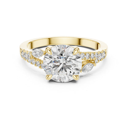 14K Yellow Gold Marquise & Round Cut Diamond Ring for Women – Office Wear - Pure Carat