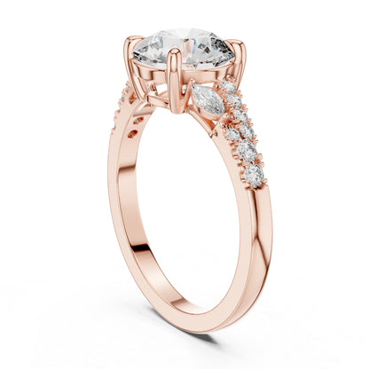 14K Yellow Gold Marquise & Round Cut Diamond Ring for Women – Office Wear - Pure Carat