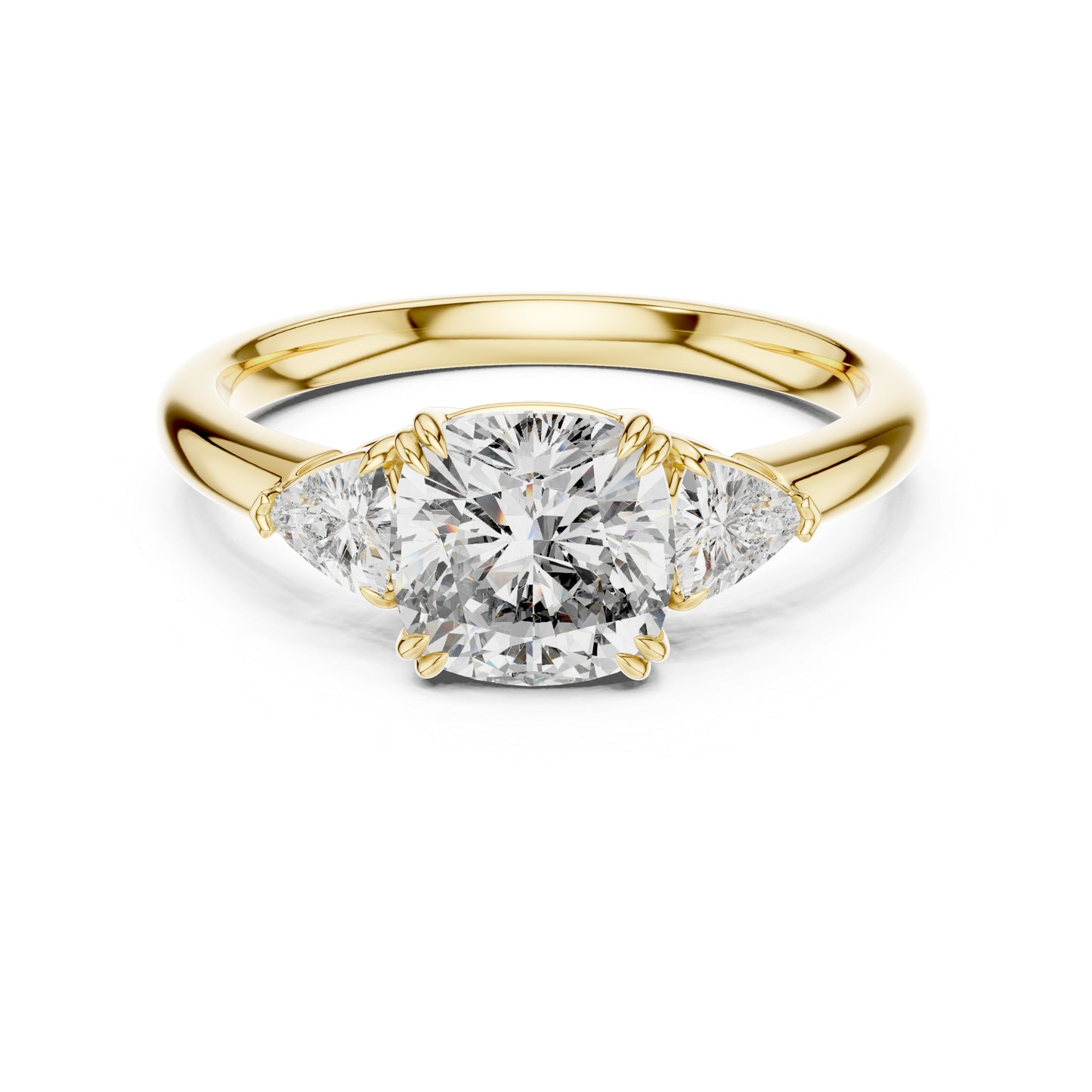 Trillion & Cushion Lab-Grown Diamond Ring in 18K Yellow Gold for Women – Pure Carat