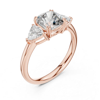 14K Yellow Gold Cushion & Trillion Lab-Grown Diamond Engagement Ring for Women - Pure Carat