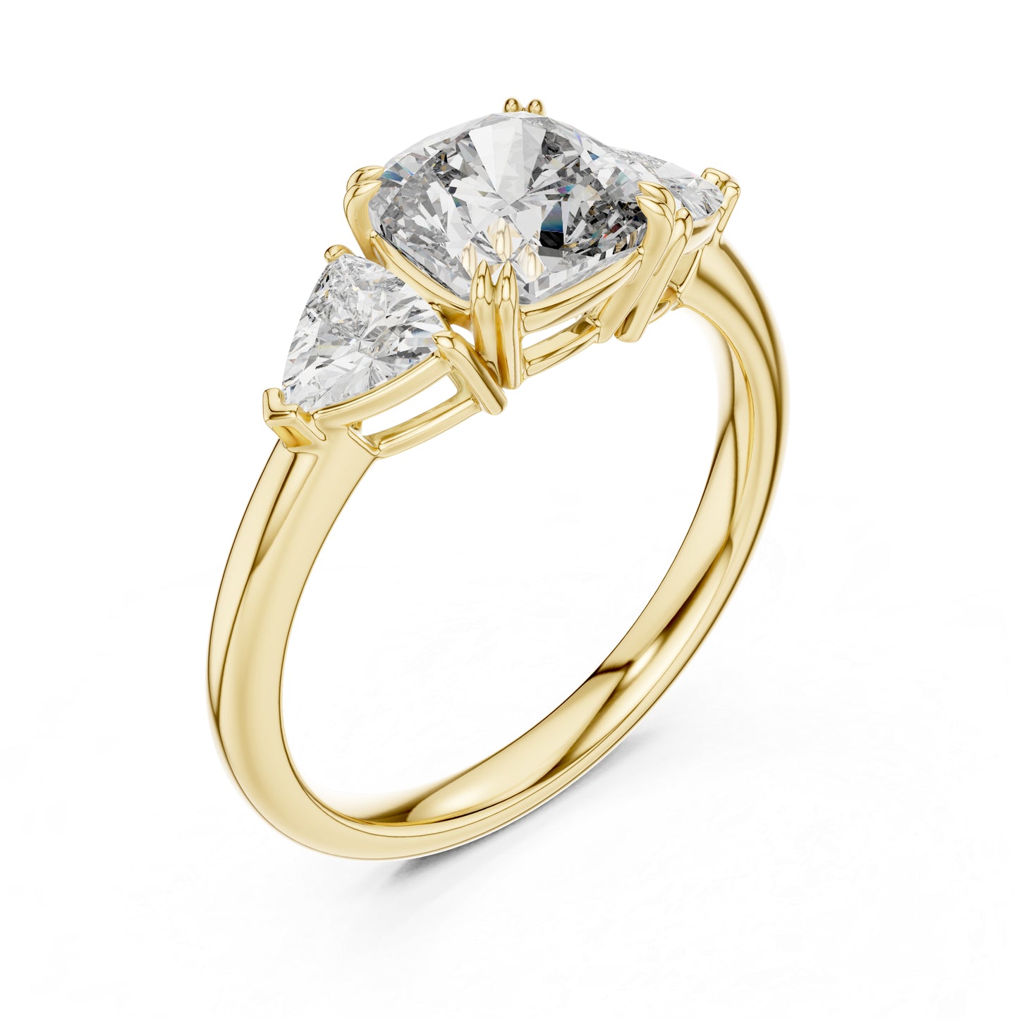 14K Yellow Gold Cushion & Trillion Lab-Grown Diamond Engagement Ring for Women - Pure Carat