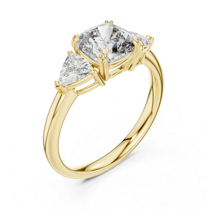 14K Yellow Gold Cushion & Trillion Lab-Grown Diamond Engagement Ring for Women - Pure Carat