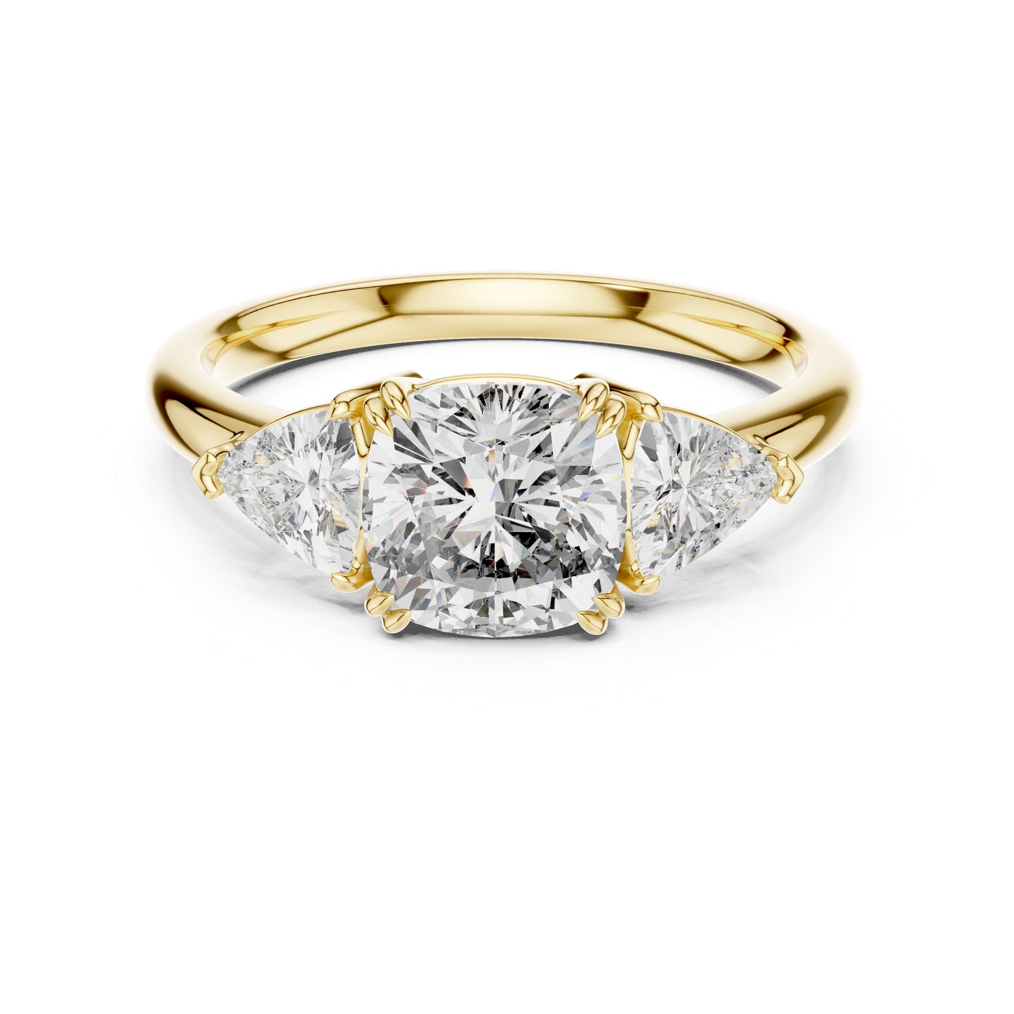 14K Yellow Gold Cushion & Trillion Lab-Grown Diamond Engagement Ring for Women - Pure Carat