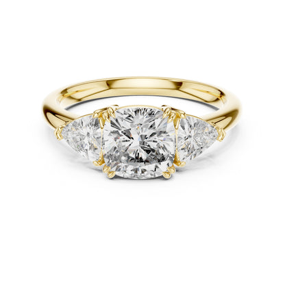14K Yellow Gold Cushion & Trillion Lab-Grown Diamond Engagement Ring for Women - Pure Carat