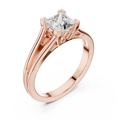 Princess Cut Lab-Grown Diamond Stud Ring in 18K Rose Gold for Women - Pure Carat