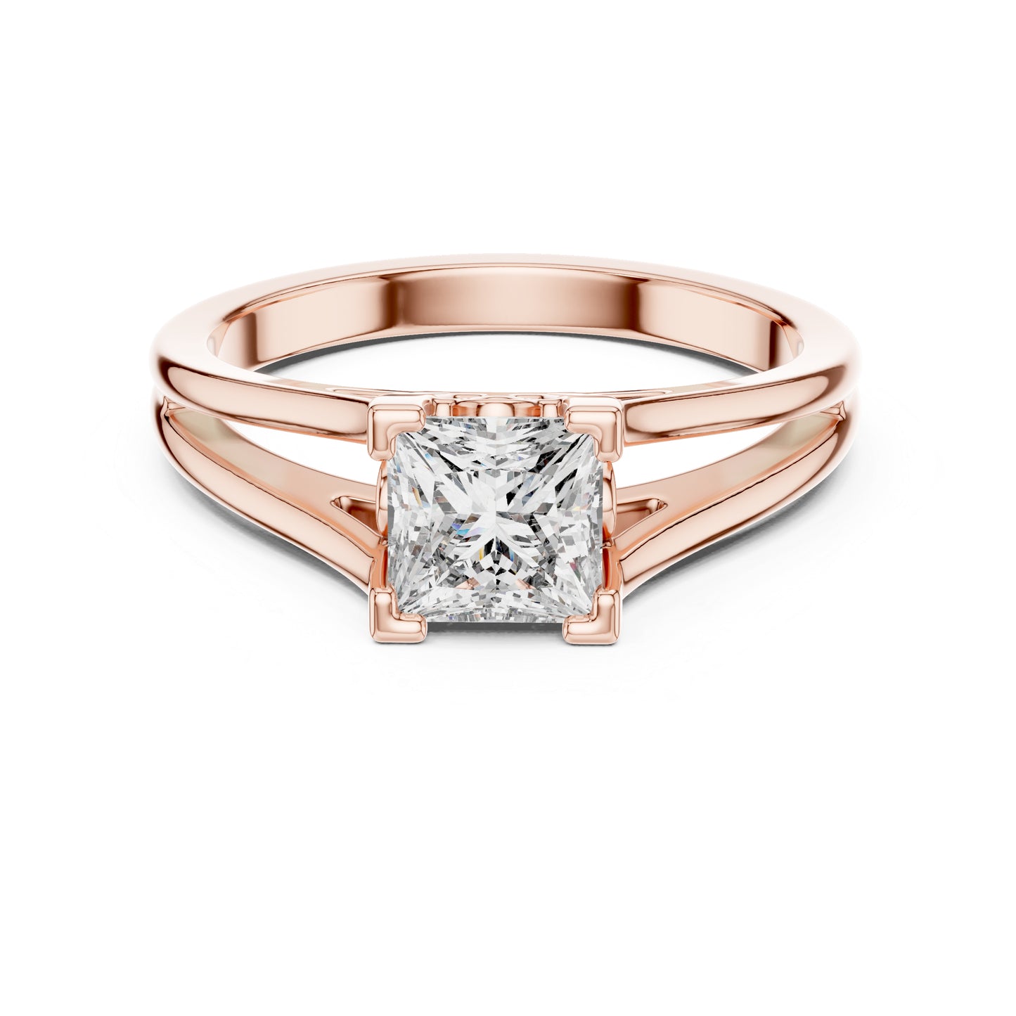 Princess Cut Lab-Grown Diamond Stud Ring in 18K Rose Gold for Women - Pure Carat