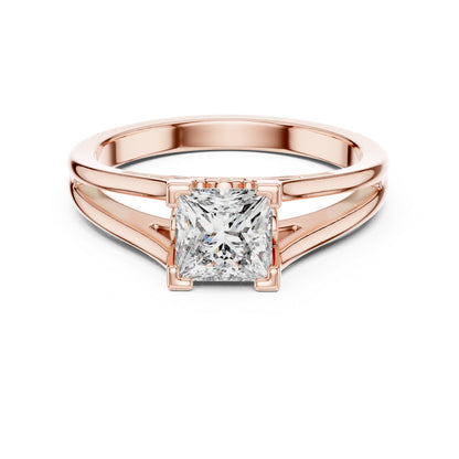 Princess Cut Lab-Grown Diamond Stud Ring in 18K Rose Gold for Women - Pure Carat