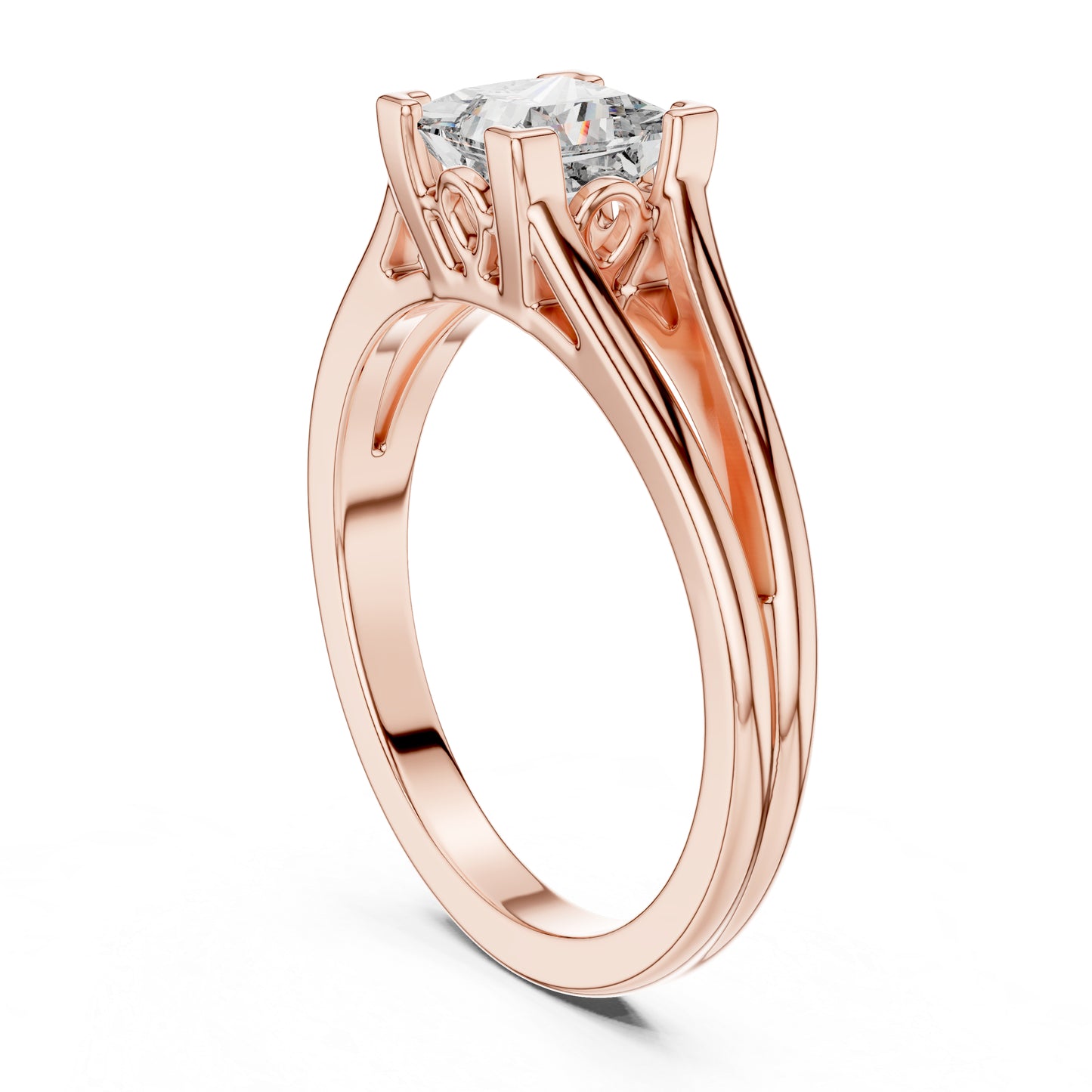 Princess Cut Lab-Grown Diamond Stud Ring in 18K Rose Gold for Women - Pure Carat