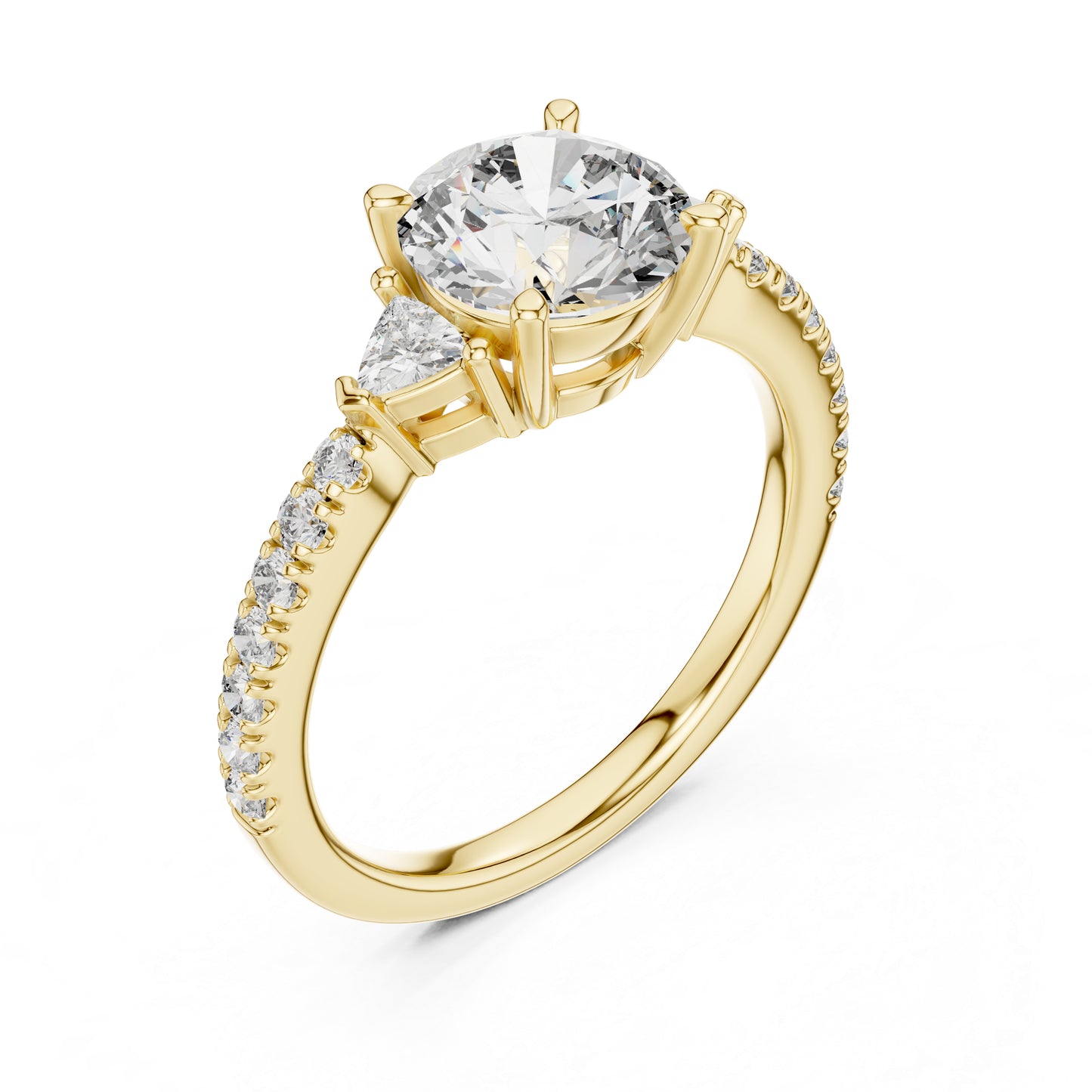 Pure Carat 14K Yellow Gold Ring with Trillion & Round Lab-Grown Diamonds - Office Wear
