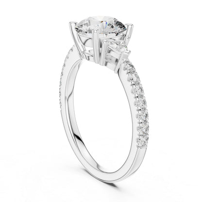 Pure Carat 14K Yellow Gold Ring with Trillion & Round Lab-Grown Diamonds - Office Wear
