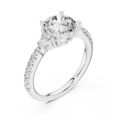 Pure Carat 14K Yellow Gold Ring with Trillion & Round Lab-Grown Diamonds - Office Wear