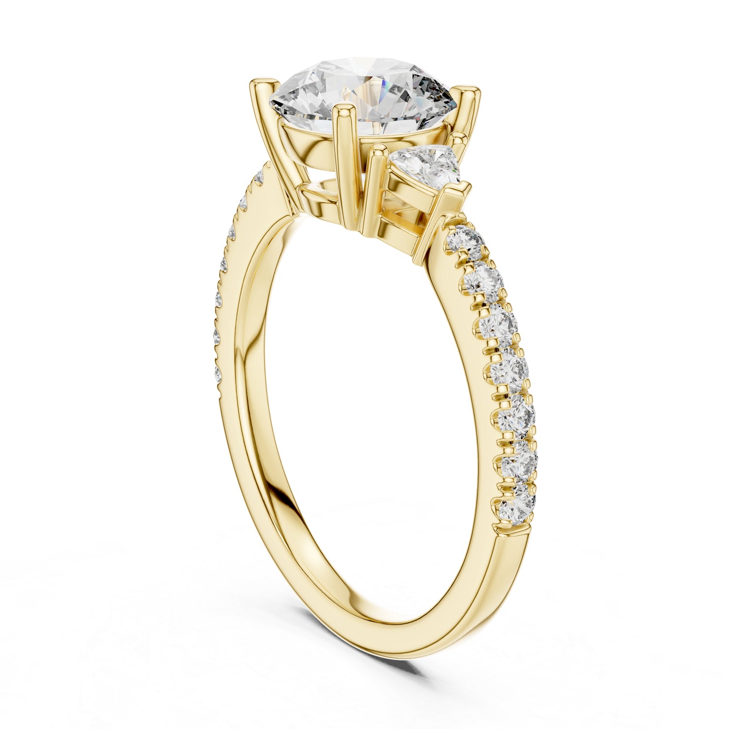 Pure Carat 14K Yellow Gold Ring with Trillion & Round Lab-Grown Diamonds - Office Wear