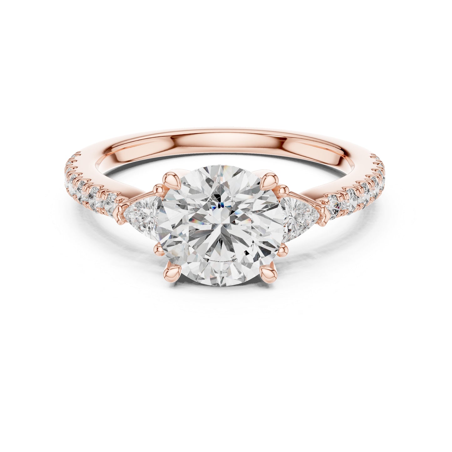 Pure Carat 14K Yellow Gold Ring with Trillion & Round Lab-Grown Diamonds - Office Wear