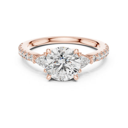 Pure Carat 14K Yellow Gold Ring with Trillion & Round Lab-Grown Diamonds - Office Wear
