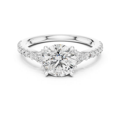 Pure Carat 14K Yellow Gold Ring with Trillion & Round Lab-Grown Diamonds - Office Wear