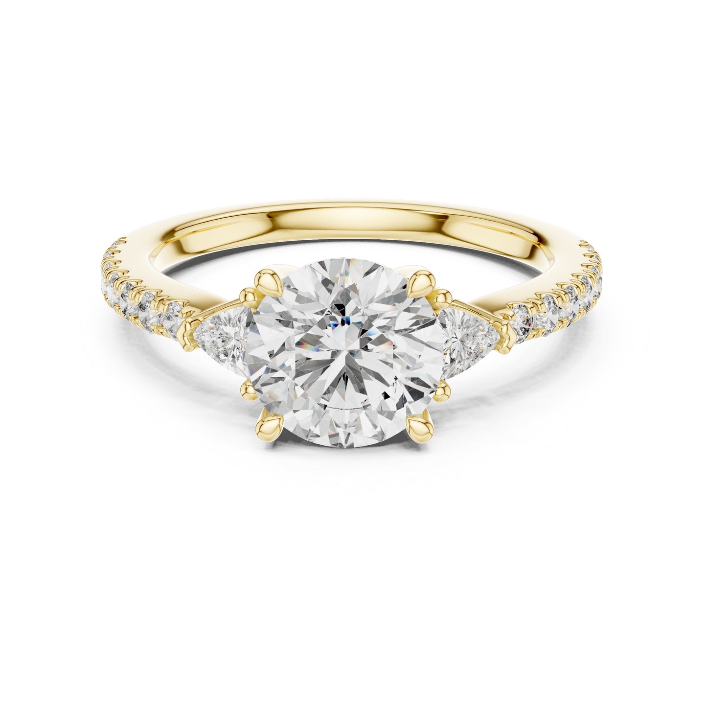 Pure Carat 14K Yellow Gold Ring with Trillion & Round Lab-Grown Diamonds - Office Wear