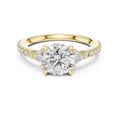 Pure Carat 14K Yellow Gold Ring with Trillion & Round Lab-Grown Diamonds - Office Wear