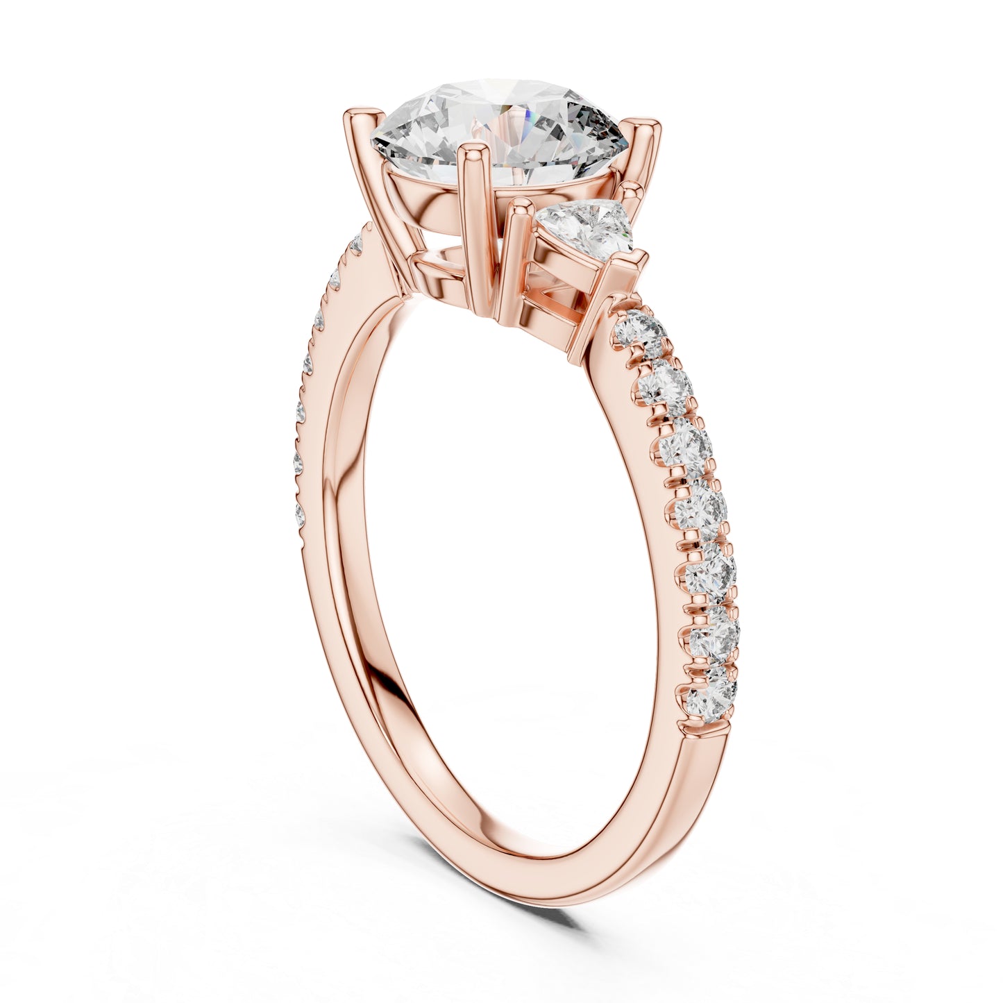 Pure Carat 14K Yellow Gold Ring with Trillion & Round Lab-Grown Diamonds - Office Wear