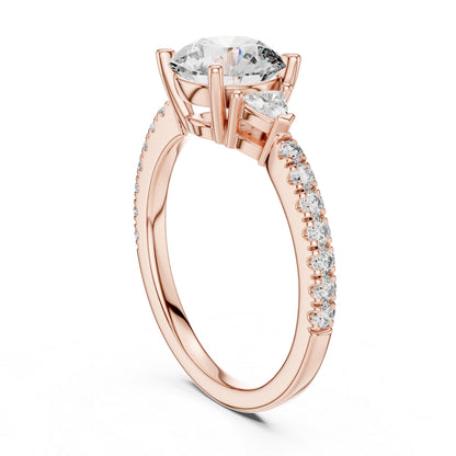 Pure Carat 14K Yellow Gold Ring with Trillion & Round Lab-Grown Diamonds - Office Wear